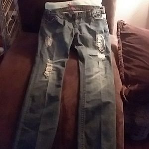 Rock-n-roll Cowgirl Low rise Black jewel rivets Je